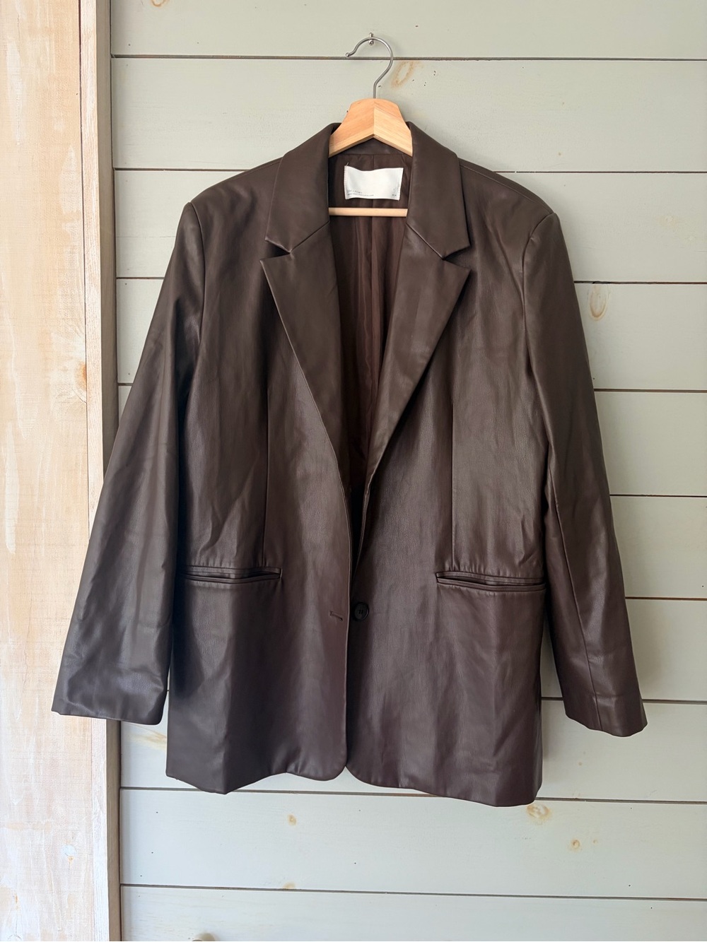 Oak + Fort Brown Faux Leather Oversized Blazer Size M